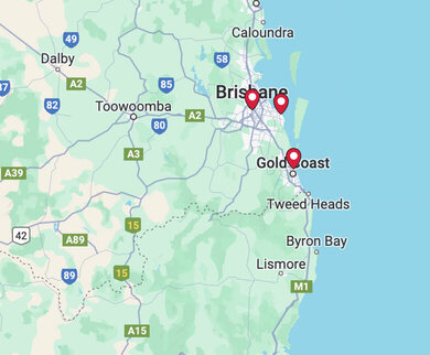 Map showing GM Law offices in South East Queensland